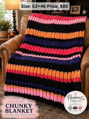 Handmade Chunky Throw Blanket | Bold & Colorful